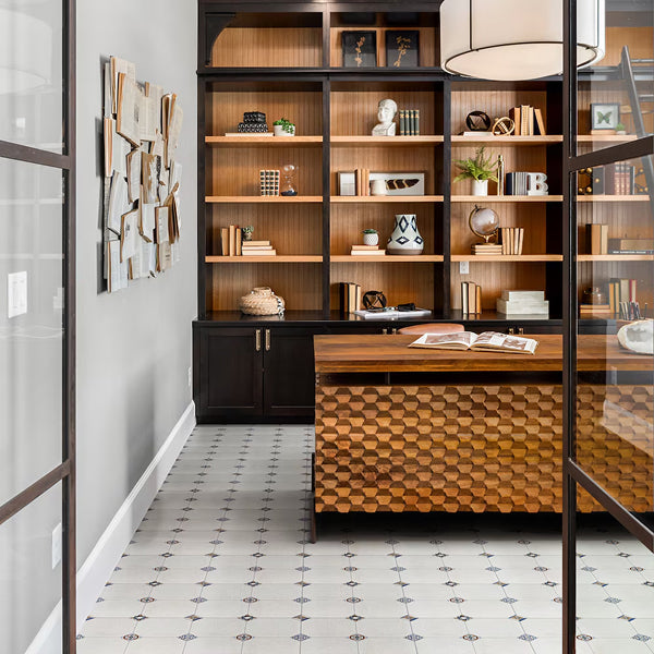 Merola Tile Manises Decor Blanco 13-1/8 inch x 13-1/8 inch Porcelain Floor and Wall Tile – 10.98 sq. ft. per Case, Glazed Marble Look Patterned Tile