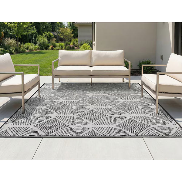 StyleWell Grey Geo Grey 5 ft. x 7 ft. Reversible Outdoor Area Rug – Contemporary Indoor/Outdoor Polypropylene Rug