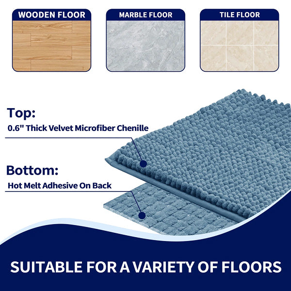 Azriah Luxury Chenille Super Soft Absorbent Microfiber Rectangle Non-Slip Bath Rug