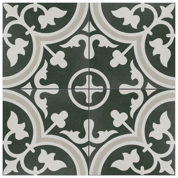 Merola Tile Arte Black Porcelain Floor & Wall Tile 0.4 inch Thick x 9.75 inch Wide Black Square – 10.88 sq. ft./Case, Glazed Satin Finish