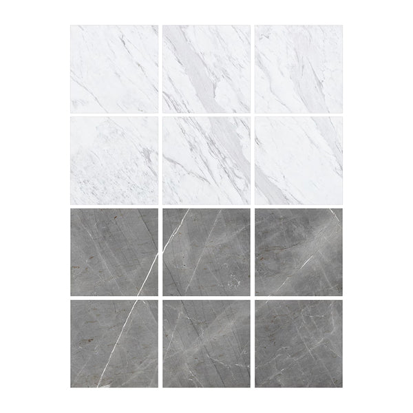 Ensemble de 20 carreaux de sol en vinyle FloorPops en marbre gris et blanc Bonneville 12 po x 12 po (20 pi2)