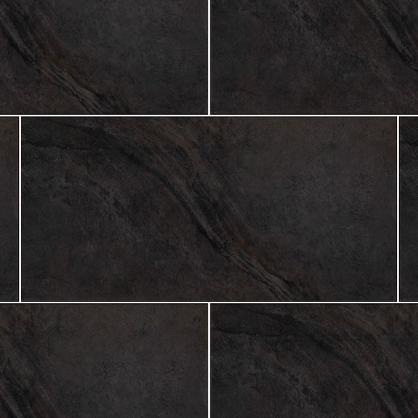 Modamo Casa Castle Stone Polished Black 12" x 24" Porcelain Floor & Wall Tile (15.52 sq. ft./Case)