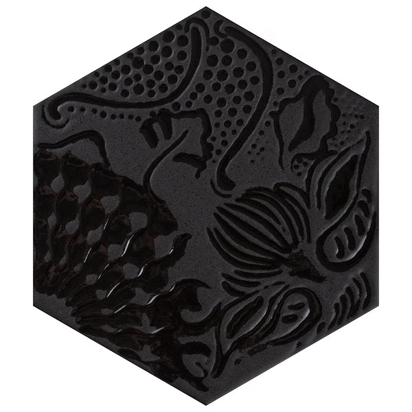 Merola Tile Gaudi Lux Hex Black 8-5/8 inch x 9-7/8 inch Patterned Porcelain Floor and Wall Tile (11.56 sq. ft./Case)