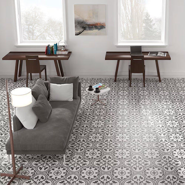 Merola Tile Arte Grey Porcelain Floor & Wall Tile 0.4 inch Thick x 9.75 inch Wide Grey Square – 10.88 sq. ft./Case, Glazed Satin Finish