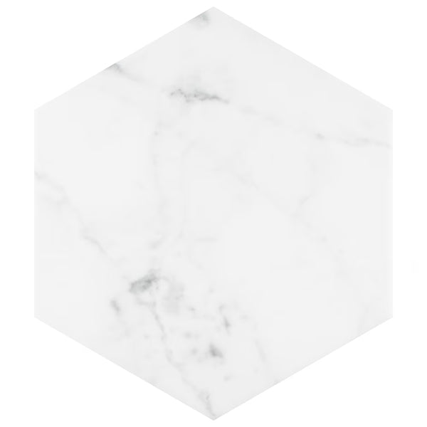 Merola Tile Classico Carrara Hexagon 7 inch x 8 inch Porcelain Floor and Wall Tile – 7.5 sq. ft. per Case, Matte Marble Look Hexagon Tile