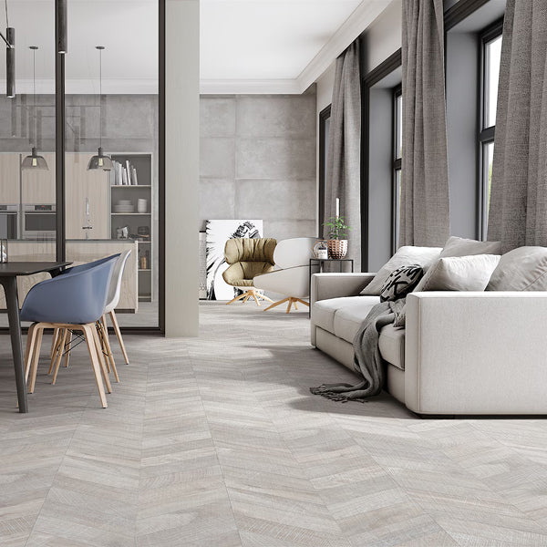 Ivy Hill Tile Montgomery Chevron Gray Porcelain Tile – 0.39 inch Thick, 24 inch x 48 inch, 15.49 sq.ft/Case – Matte Finish