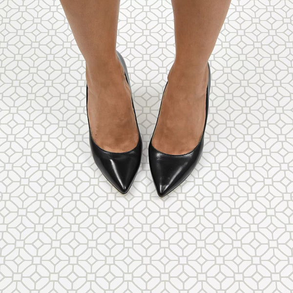 FloorPops Lattice Peel & Stick Floor Tiles Set of 20 – Grey & White Patterned Vinyl Tiles