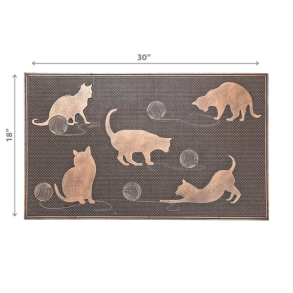 IH Casa Decor ERO Modern 18-Inch x 30-Inch Rubber Mat Cats Playing With Ball Of Yarn
