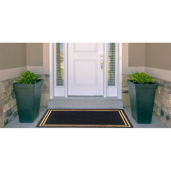 Home Decor Inc. Black Border Double Door Coir Outdoor Mat 18" x 48" with Vinyl Backing