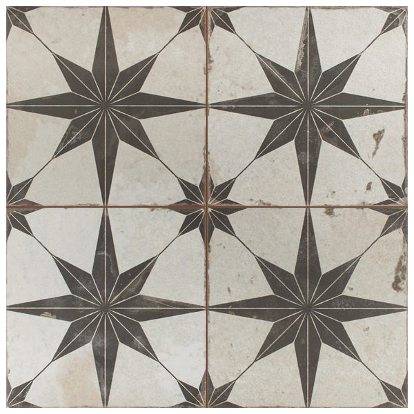 Merola Tile Kings Star Nero 17-5/8 inch x 17-5/8 inch Ceramic Floor and Wall Tile – 11.02 Sq. Ft. Coverage per Case