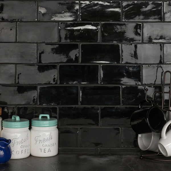 Merola Tile Chester Nero 3 inch x 6 inch Ceramic Wall Tile – 5.72 sq. ft. per Case, Glossy Smooth Finish
