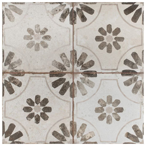 Merola Tile Kings Blume Nero Ceramic Floor and Wall Tile 0.37 inch Thick 17.63 inch Wide 10.95 sq ft/case Matte Textured Finish