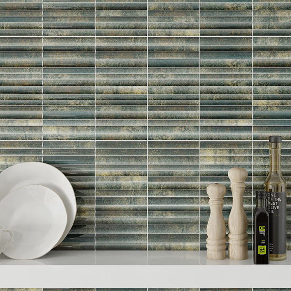 Merola Tile Rubik Verde 5.88 inch x 11.75 inch Ceramic Wall Tile – 10.78 sq ft per Case, Glossy Fluted Green Decorative Wall Tile