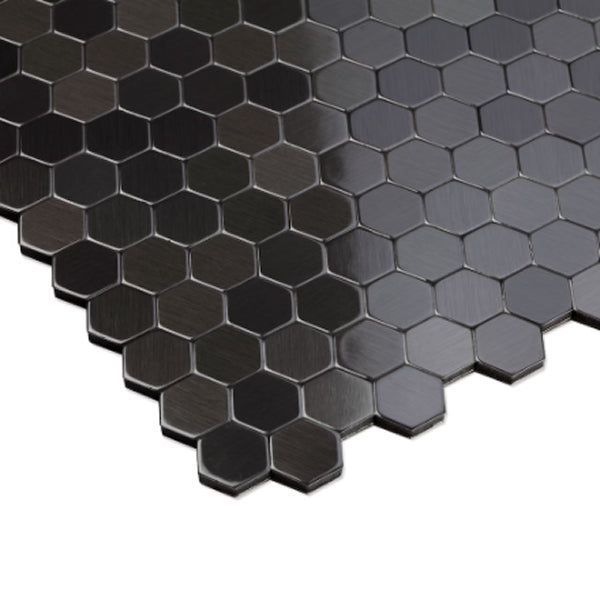 SpeedTiles HexagoniaSB Black Stainless Steel 11.89 in. x 11.46 in. x 5 mm Metal Peel & Stick Tile
