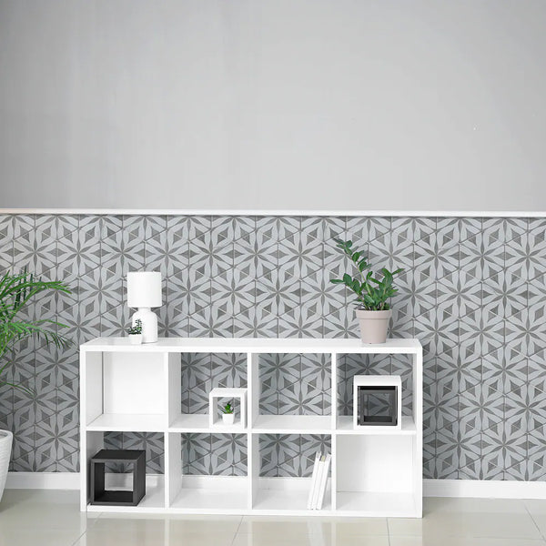 Merola Tile Llama Flower Loire Silver Smoke Porcelain Tile – 0.38 inch Thick, 8.63 inch x 9.88 inch, 11.5 sq.ft/Case – Mixed Texture Floral Finish
