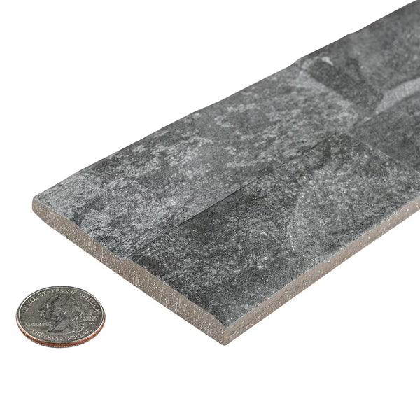 Merola Tile Ordino Black Porcelain Wall Tile 3.25 inch x 17.5 inch – 9.6 sq. ft. per Case Textured Stone Look Finish