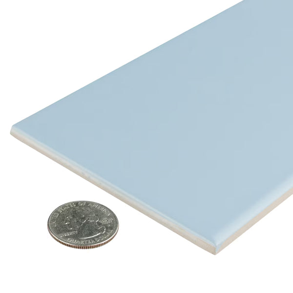 Merola Tile Projectos Sky Blue Ceramic Floor and Wall Tile 0.22 inch Thick 3.88 inch Wide 11.0 sq. ft. per Case – Glazed Matte Subway Finish