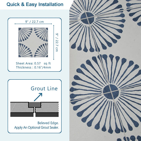9" W x 9" L x 4mm Peel & Stick Floor Tile Sunflower Luxury Vinyl Flooring