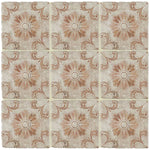 Load image into Gallery viewer, Merola Tile Costa Arena Decor Fleur 7.75 inch x 7.75 inch Ceramic Floor and Wall Tile – 11.11 sq ft per Case, Rustic Floral Stone Look Matte Finish Indoor Tile