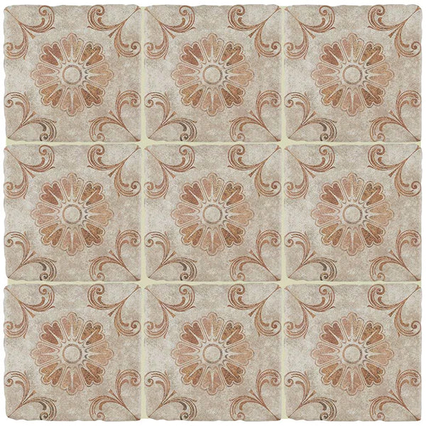 Merola Tile Costa Arena Decor Fleur 7.75 inch x 7.75 inch Ceramic Floor and Wall Tile – 11.11 sq ft per Case, Rustic Floral Stone Look Matte Finish Indoor Tile