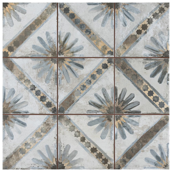 Merola Tile Harmonia Kings Marrakech Blue Ceramic Floor and Wall Tile 13 inch Width 13 inch Length 12.19 sq ft/case Patterned Matte Finish
