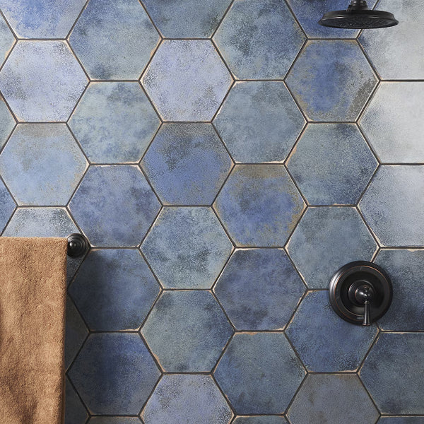 Ivy Hill Tile Mandalay Hex Blue Porcelain Tile – 0.35 inch Thick, 9.13 inch x 10.51 inch, 8.07 sq.ft/Case – Polished Hexagon Finish