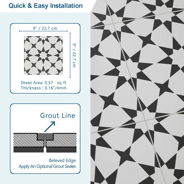 9" W x 9" L x 4mm Peel & Stick Floor Tile Marrakech Luxury Vinyl Flooring