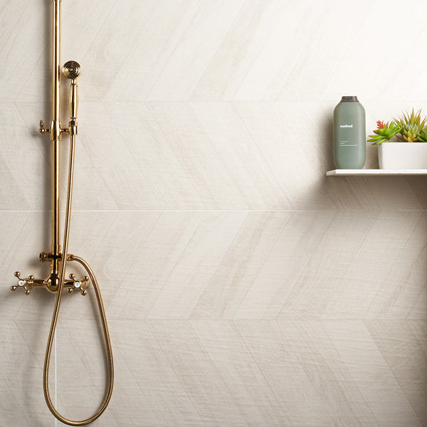 Ivy Hill Tile Montgomery Chevron White Porcelain Tile – 0.39 inch Thick, 24 inch x 48 inch, 15.49 sq.ft/Case – Matte Finish