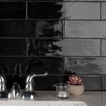 Load image into Gallery viewer, Merola Tile Chester Nero Ceramic Wall Tile 0.35 inch Thick 3 inch Wide 5.72 sq ft/case Glossy Subway Finish