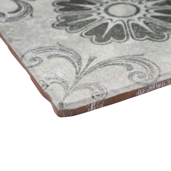 Merola Tile Costa Cendra Decor Fleur 7.75 inch x 7.75 inch Ceramic Floor and Wall Tile – 11.11 sq ft per Case, Rustic Stone Look Matte Finish