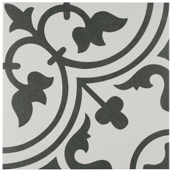 Merola Tile Arte Grey Porcelain Floor & Wall Tile 0.4 inch Thick x 9.75 inch Wide White Square – 10.88 sq. ft./Case, Glazed Satin Finish