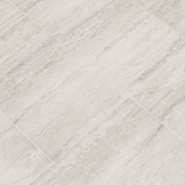 MSI Stone ULC Veneto White Porcelain Tile 0.35 inch Thickness 12 inch Width 16 sq. ft. Coverage Matte Travertine Look Floor and Wall Tile