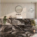 Charger l'image dans la visionneuse de galerie, Modamo Ocean Grey Polished Porcelain Tile 24 inch x 48 inch – 15.49 sq. ft. per Case Marble Look Large Format Floor &amp; Wall Tile