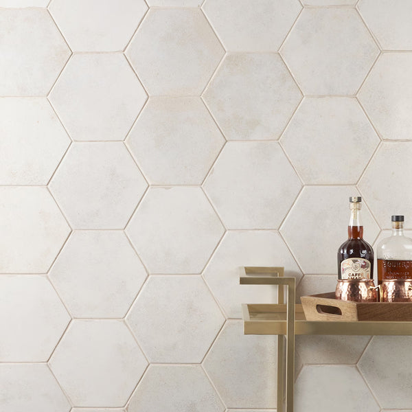Ivy Hill Tile Mandalay Hex White Porcelain Tile – 0.35 inch Thick, 9.13 inch x 10.51 inch, 8.07 sq.ft/Case – Polished Hexagon Finish