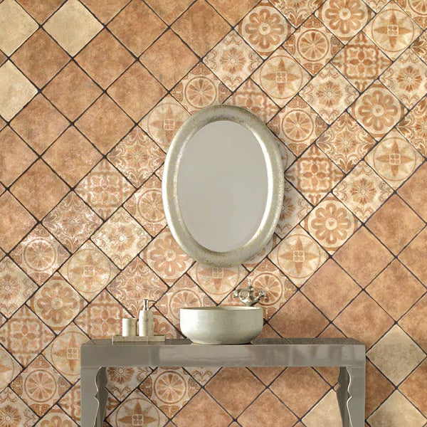 Merola Tile Costa Cendra Decor Dahlia Arena 7-3/4 inch x 7-3/4 inch Ceramic Floor and Wall Tile – 11.11 sq. ft. per Case, Glazed Textured Finish