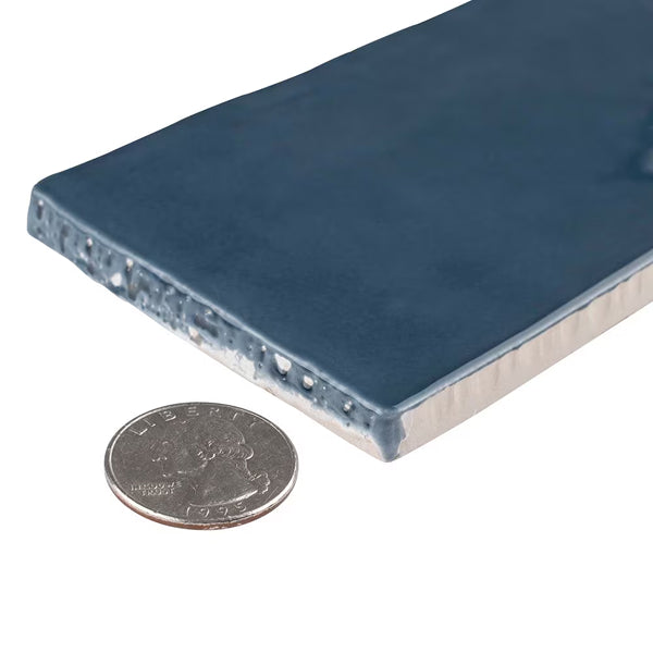 Merola Tile SAMPLE - Castillo Denim 2.88 inch x 5.88 inch Ceramic Subway Wall Tile, Glossy Blue Finish