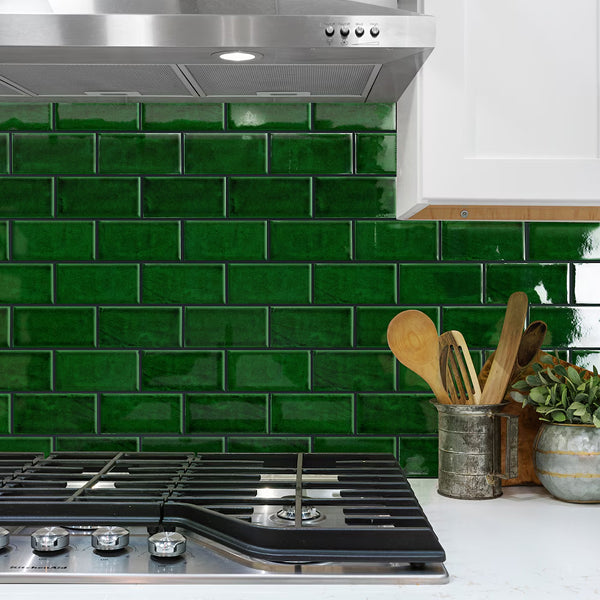Merola Tile Viva Antic Verde Ceramic Wall Tile 3 inch Width 6 inch Length 4.16 sq ft/case Glossy Subway Crackle Finish