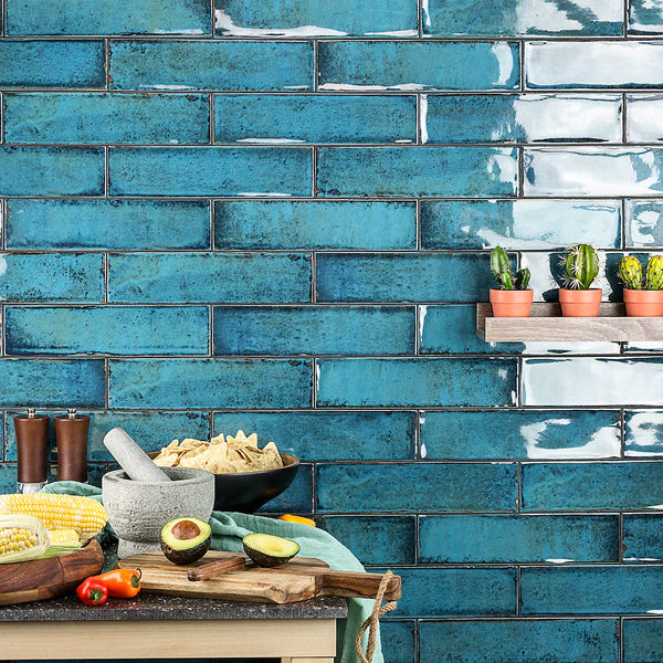Ivy Hill Tile Moze Blue 3 inch x 12 inch Ceramic Wall Tile – 5.38 sq. ft. per Case, Glazed Smooth Finish