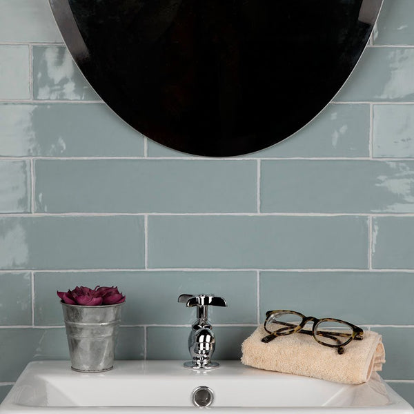 Merola Tile Chester Acqua Ceramic Wall Tile 0.4 inch Thick 3 inch Wide 5.72 sq ft/case Glossy Subway Finish