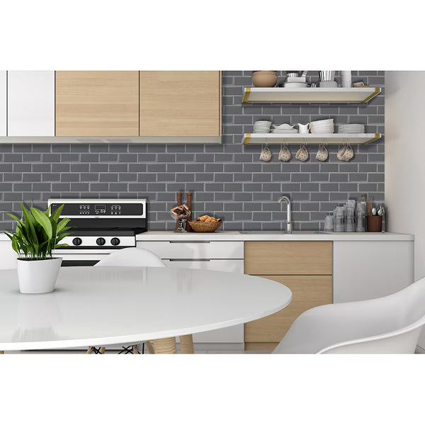 Mureno Dimensions Peel And Stick Backsplash Tile 10x12.6 Grey Subway Rigid Vinyl 4-Pack (TAC: 3.48 sq.ft.)