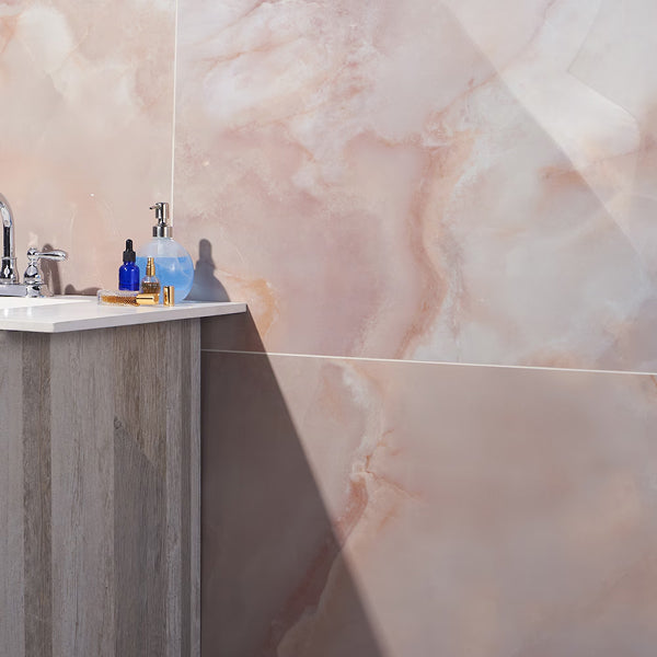 Ivy Hill Tile Jume Onyx Coral Porcelain Tile – 0.39 inch Thick, 24 inch x 48 inch, 15.49 sq.ft/Case – Polished Onyx Look Finish