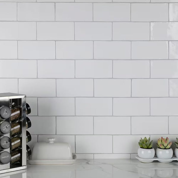 Merola Tile Chester Bianco 3 inch x 6 inch Ceramic Wall Tile – 5.72 sq. ft. per Case, Glossy Smooth Finish