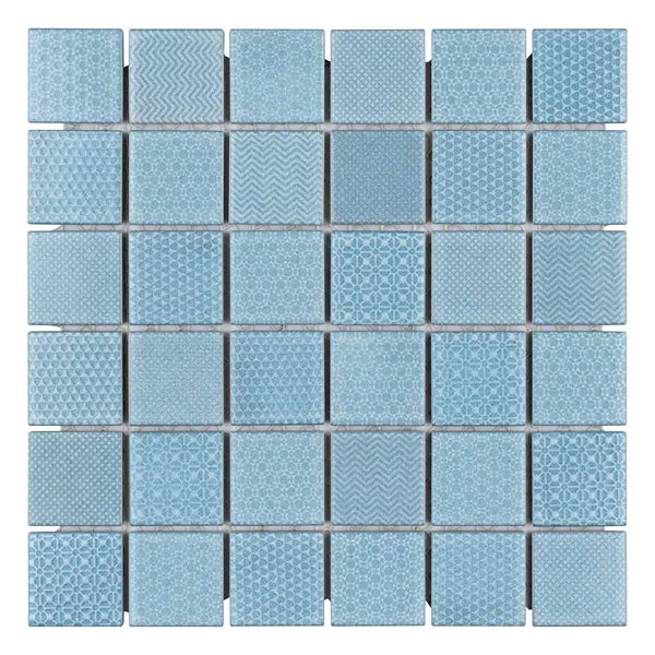 Merola Tile Celadon Aqua 11.63 inch x 11.63 inch Glossy Porcelain Mosaic Tile Sample
