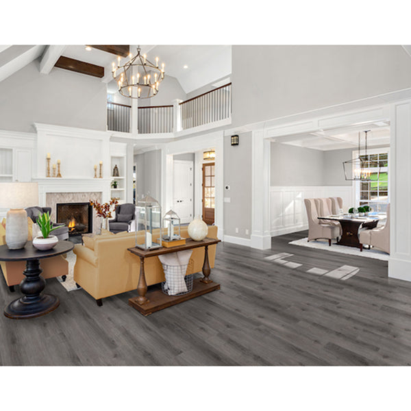 Multiclic Vinyl Flooring Interlocking Planks 5.7 mm Thick x 7.1 inch Wide x 18.91 sq ft per Carton Low Gloss Finish – Graphite Grey Oak