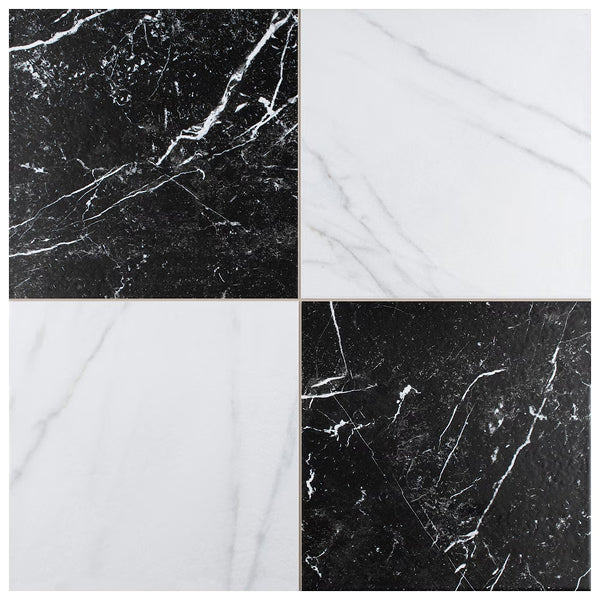 Merola Tile Ruzzini 17.88 inch x 17.88 inch Porcelain Floor and Wall Tile 13.5 sq ft per Case Marble Look Checkboard