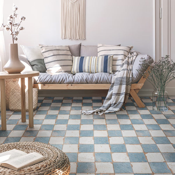 Merola Tile Artisan Damero Azul 13 inch x 13 inch Ceramic Floor and Wall Tile – 12.2 sq ft per Case, Vintage Spanish Style Stone Look Matte Finish