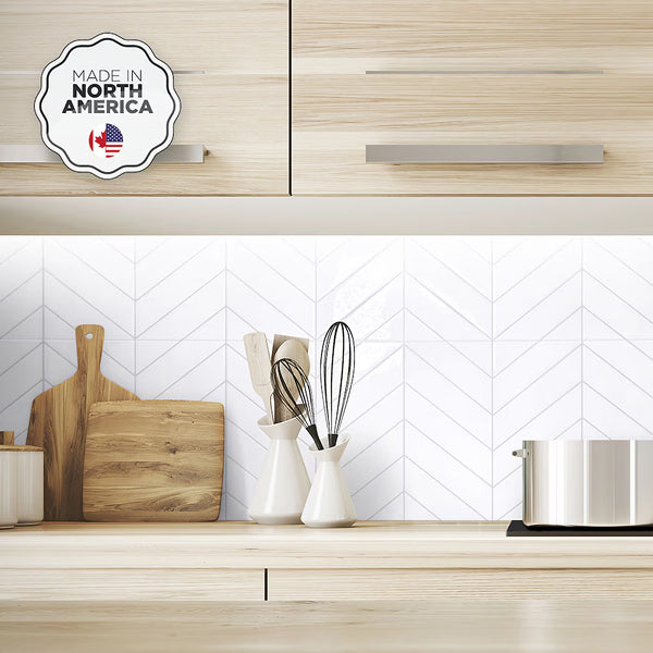 Smart Tiles Peel And Stick Backsplash Blok Chevron Tiles, Ceramic Look, 22.56In X 11.58In, White, 2-Pack