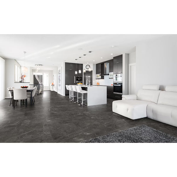 Anatolia Trentino Graphite Porcelain Tile 0.34 inch Thickness 12 inch Width 11.63 sq. ft. Coverage Polished Rectified Marble Look Floor and Wall Tile