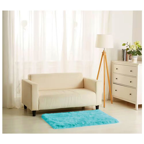 Home Decor Inc. Blue 30 inch x 45 inch Faux Fur Indoor Rug with Faux Suede Anti-Slip Backing
