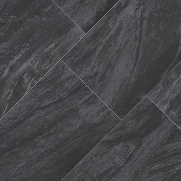MSI Durban Anthracite Porcelain Tile 10 mm Thick 24 inch x 48 inch 16 sq. ft./case Polished Marble Look